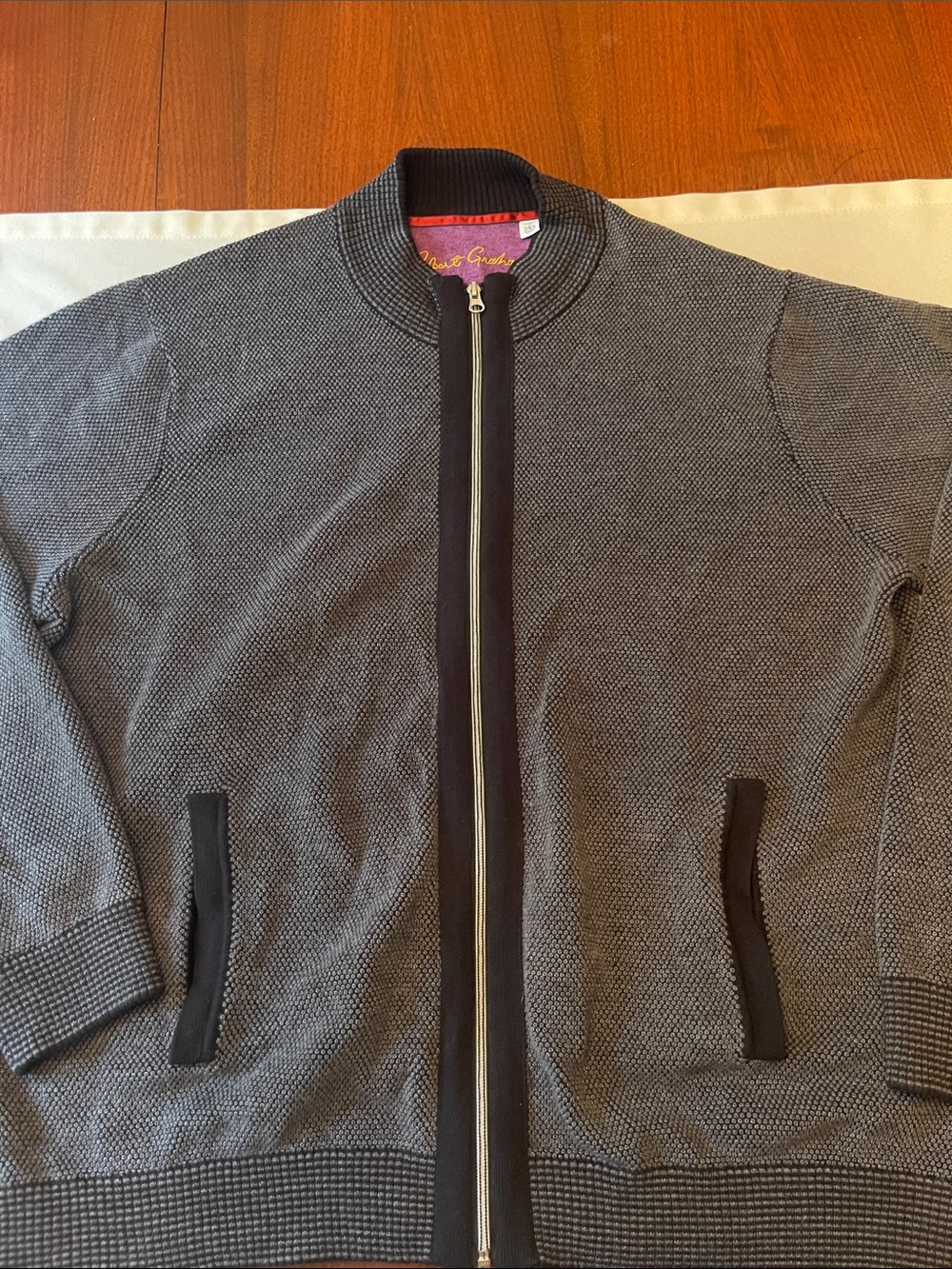 Robert Graham Gray Textured Bomber Jacket with Black Trim